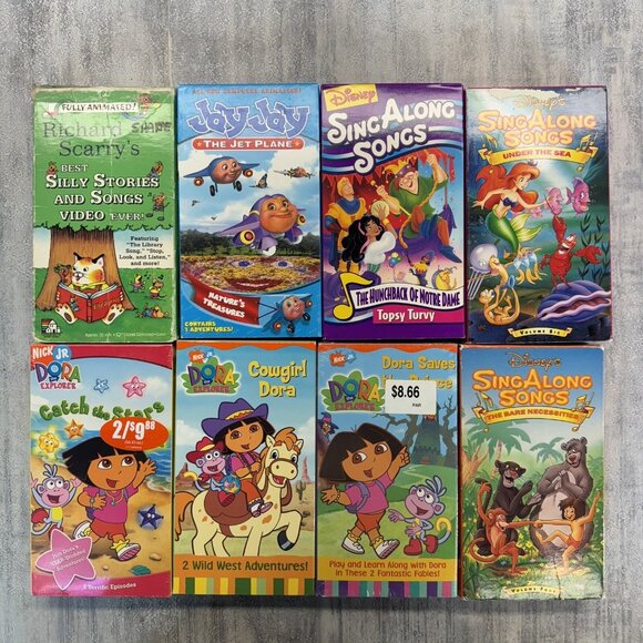 Kids VHS Lot - Dora, Disney Sing A Long, Richard Scary, Jay Jay Nickelodeon - Picture 1 of 10